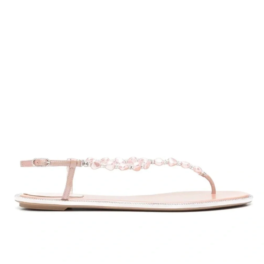 René Caovilla Cecile pink pearl-embellished T-bar sandals - size EU 35.5